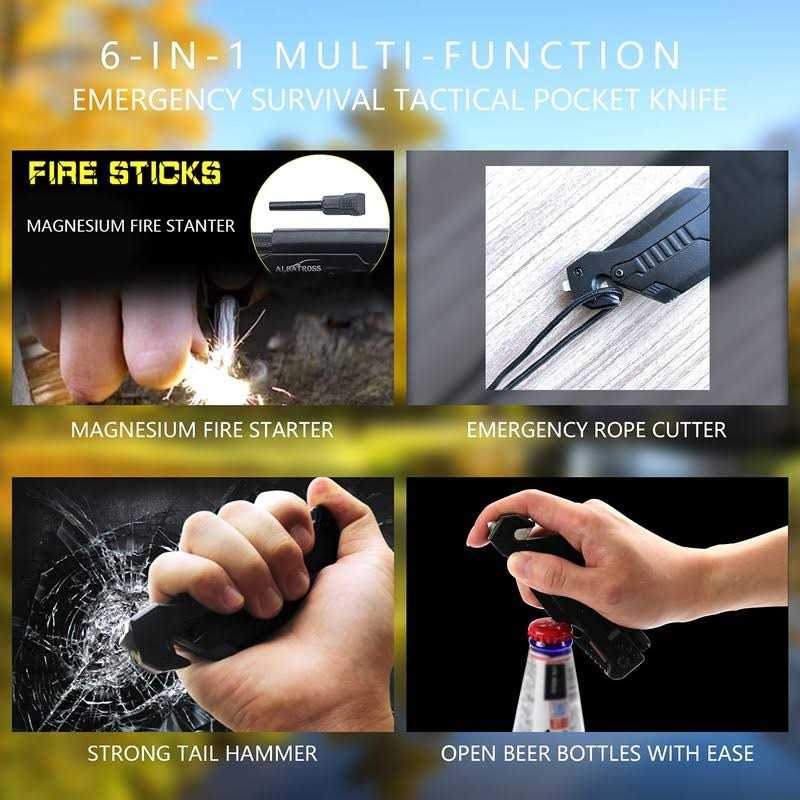 ALBATROSS 7 in 1 Dispatcher Tactical Knife with Glass Breaker, Seatbelt Cutter,Steel Serrated Blade,Flashlight,Fire Starter,Bottle Opener and Carrying Bag - Image 3