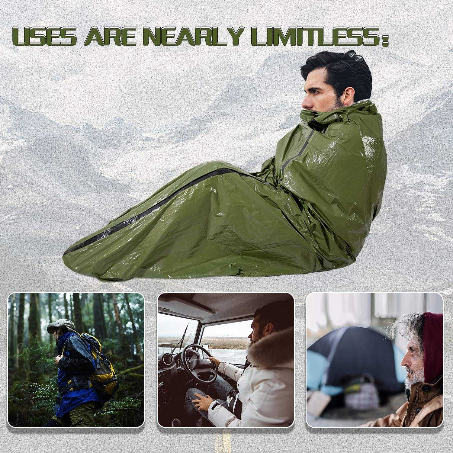 Mezonn Emergency Sleeping Bag Survival Bivy Sack Use as Emergency Blanket Lightweight Survival Gear for Outdoor Hiking Camping Keep Warm After - Image 2