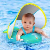 No Flip Over Baby Pool Float with Canopy Upf50+ Sun Protection