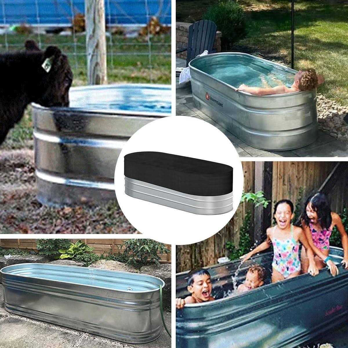 4ft Waterpoof Oval Stock Tank Pool Cover rubermaid Horse Trough Cold Plunge Tub for Farm Water Tank Cover Outdoor Ice Bath Tub Covers Protector - Image 2