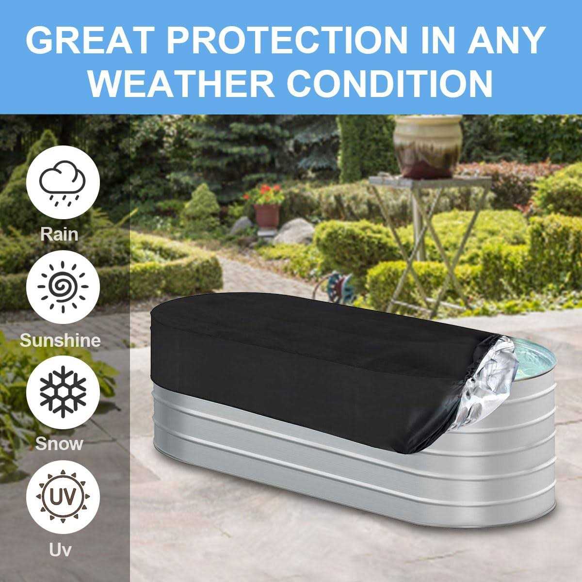 4ft Waterpoof Oval Stock Tank Pool Cover rubermaid Horse Trough Cold Plunge Tub for Farm Water Tank Cover Outdoor Ice Bath Tub Covers Protector - Image 4