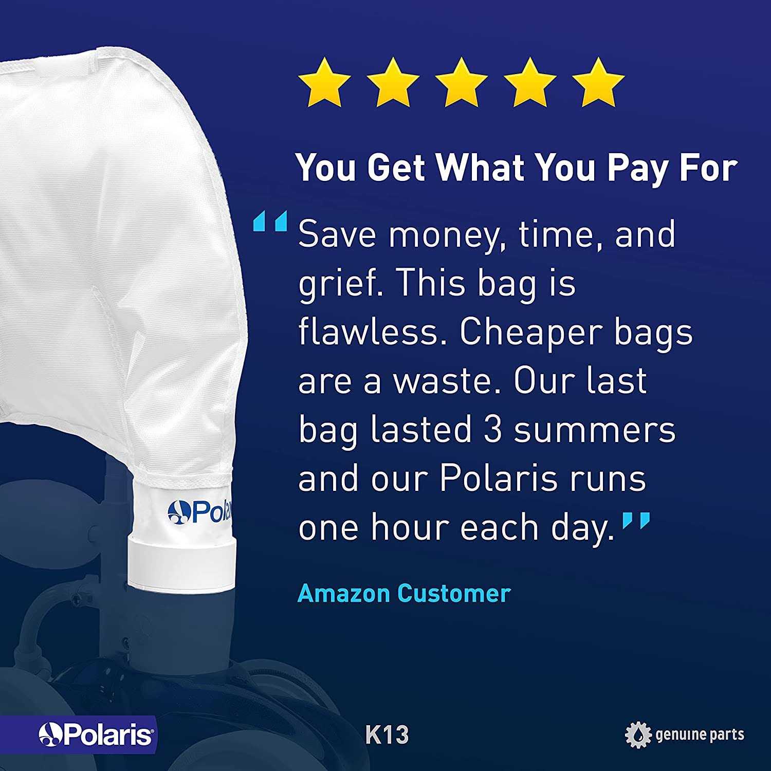 Polaris K13 vac-sweep All Purpose Zipper pool cleaner Replacement Bag for 280 - Image 2