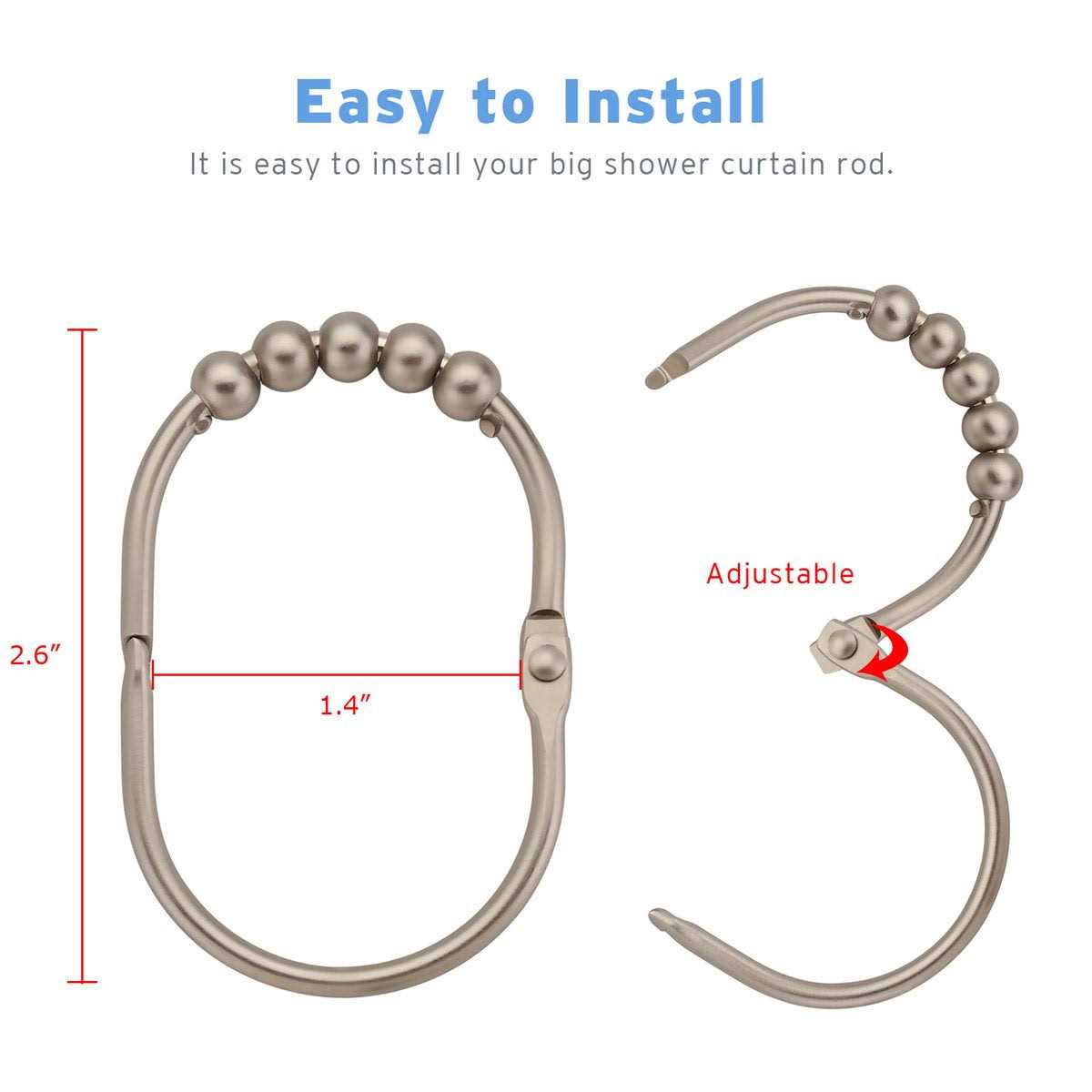 Amazer Shower Curtain Hooks Rings Metal Wide Shower Curtain Rings Hooks for Bathroom Shower Rod Curtains - Image 4