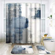 ArtSocket 4 Pcs Shower Curtain Set Non-Slip Rugs Toilet Lid Cover and Bath Mat Bathroom