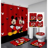 Plmzuok 4pcs Shower Curtain Set With Non-slip Rugs, Toilet Lid Cover and Bath Mat