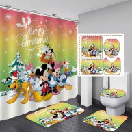 Plmzuok 4pcs Shower Curtain Set With Non-slip Rugs, Toilet Lid Cover and Bath Mat