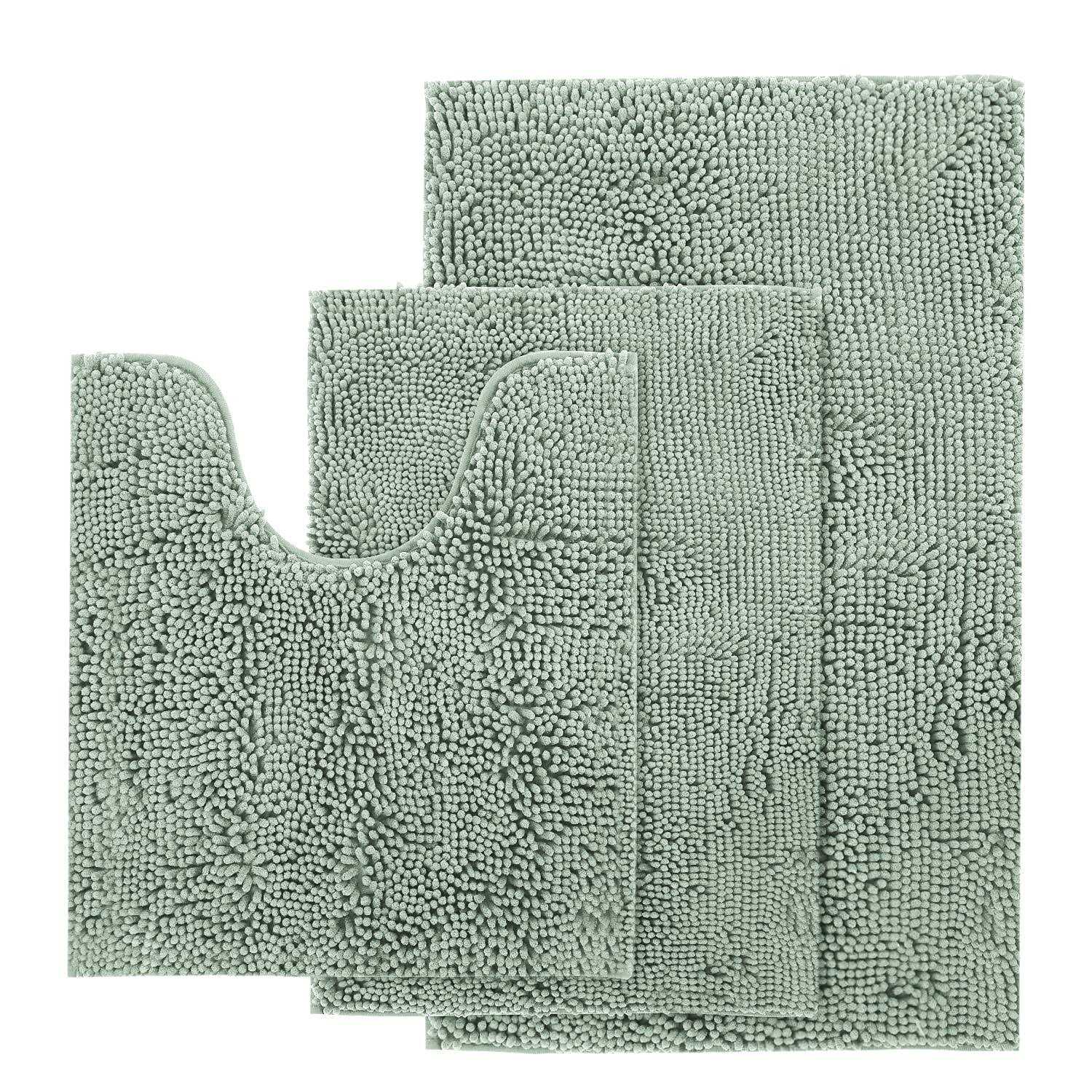 Aoacreations Chenille Shag Bath Rugs Shaggy Bathroom Mat Set of 3 Piece