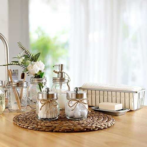 Premium Mason Jar Bathroom Accessories Set Lotion Soap Dispenser,Toothbrush Holder,2 Apothecary Jars - Image 2