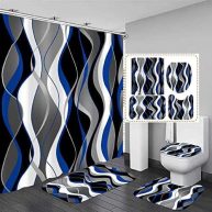 Nkzply 4 Pcs and Black Striped Shower Curtain Set with Rugs and Toilet Lid Cover Grey and White Bathroom Sets