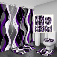 Nkzply 4 Pcs and Black Striped Shower Curtain Set with Rugs and Toilet Lid Cover Grey and White Bathroom Sets