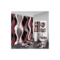 Nkzply 4 Pcs and Black Striped Shower Curtain Set with Rugs and Toilet Lid Cover Grey and White Bathroom Sets