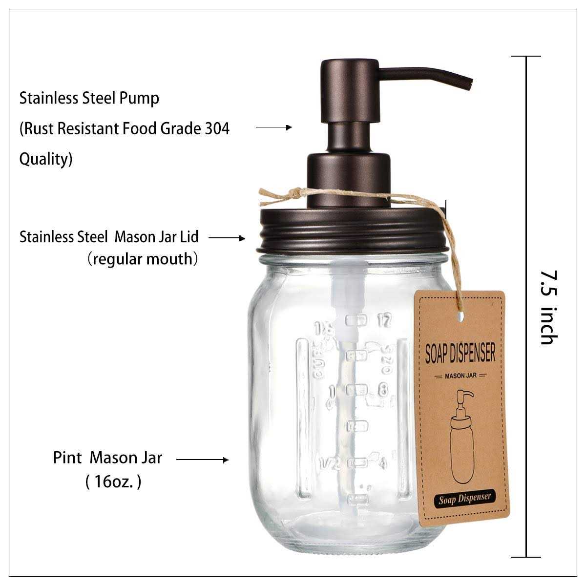 Amolliar Mason Jar Soap Dispensers Rustproof Stainless Steel Lid &pump - Image 2