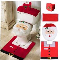 Ohuhu Christmas Bathroom Sets, Santa Toilet Seat Cover 4-Piece Christmas Bathroom Decor, Toilet Seat Cover and Rug Set