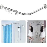 Sikaiqi Stretchable 304 Stainless Shaped Bathroom Bathtub Corner Shower Curtain Rod Rack