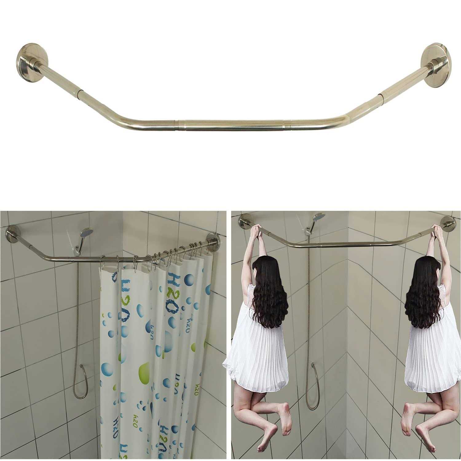 Sikaiqi Stretchable 304 Stainless Diamond Shaped Bathroom Bathtub Corner Shower Curtain Rod Rack
