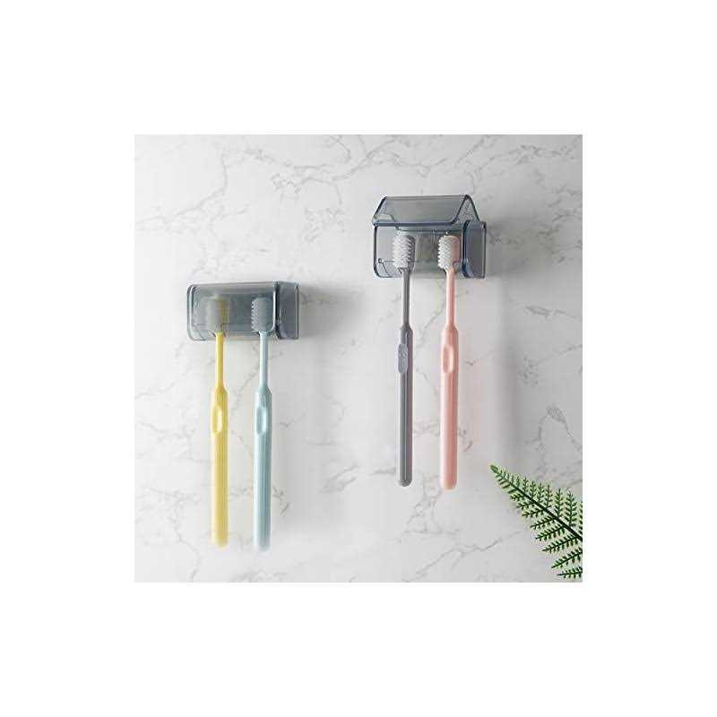 2 PCS Toothbrush Holder Wall Mounted with Cover for Bathroom 2 Slots Toothbrush Storage Organizer for Shower