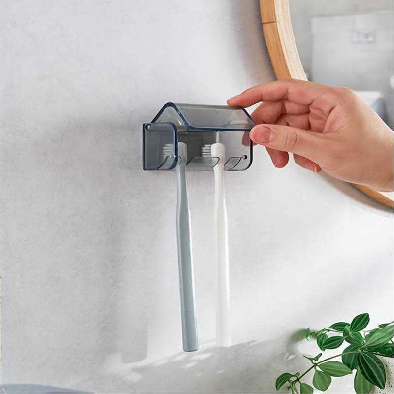 2 PCS Toothbrush Holder Wall Mounted with Cover for Bathroom 2 Slots Toothbrush Storage Organizer for Shower - Image 2