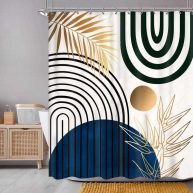 Newsely Mid Century Abstract Boho Shower Curtain 60wx72h Inch Neutral Plants Bot