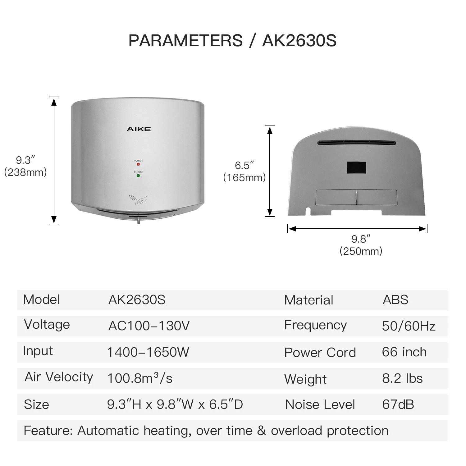 AIKE Air Wiper Compact Hand Dryer 110v 1400W - Image 2