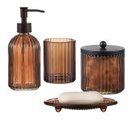 4PCs Heavy Weight Decent Glass Bathroom Accessories Set with Decorative Pressed Pattern