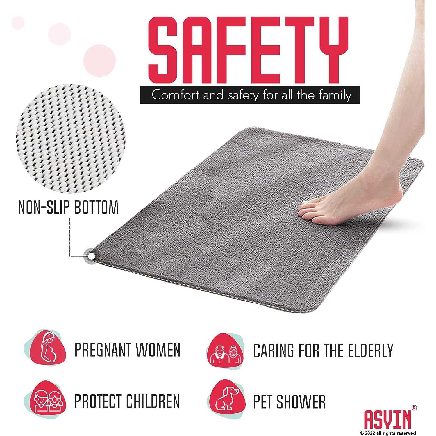 Asvin Soft Textured Bath Shower Tub Mat Phthalate Free Non Slip Comfort Bathtub Mats with Drain - Image 3