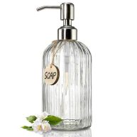 (As Seen on Image) Glass Soap Dispenser with Rust Proof Stainless Steel Pump- Refillable Liquid Hand Soap Dispenser for Bathroom / Kitchen Soap Disp (
