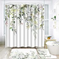 4Pcs Sage Green Eucalyptus Shower Curtain Set, Bathroom Sets with Shower Curtain and Rugs
