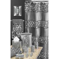 Popular Bath 5 Piece Sinatra Silver Shower Curtain and Resin Bath Accessory Set
