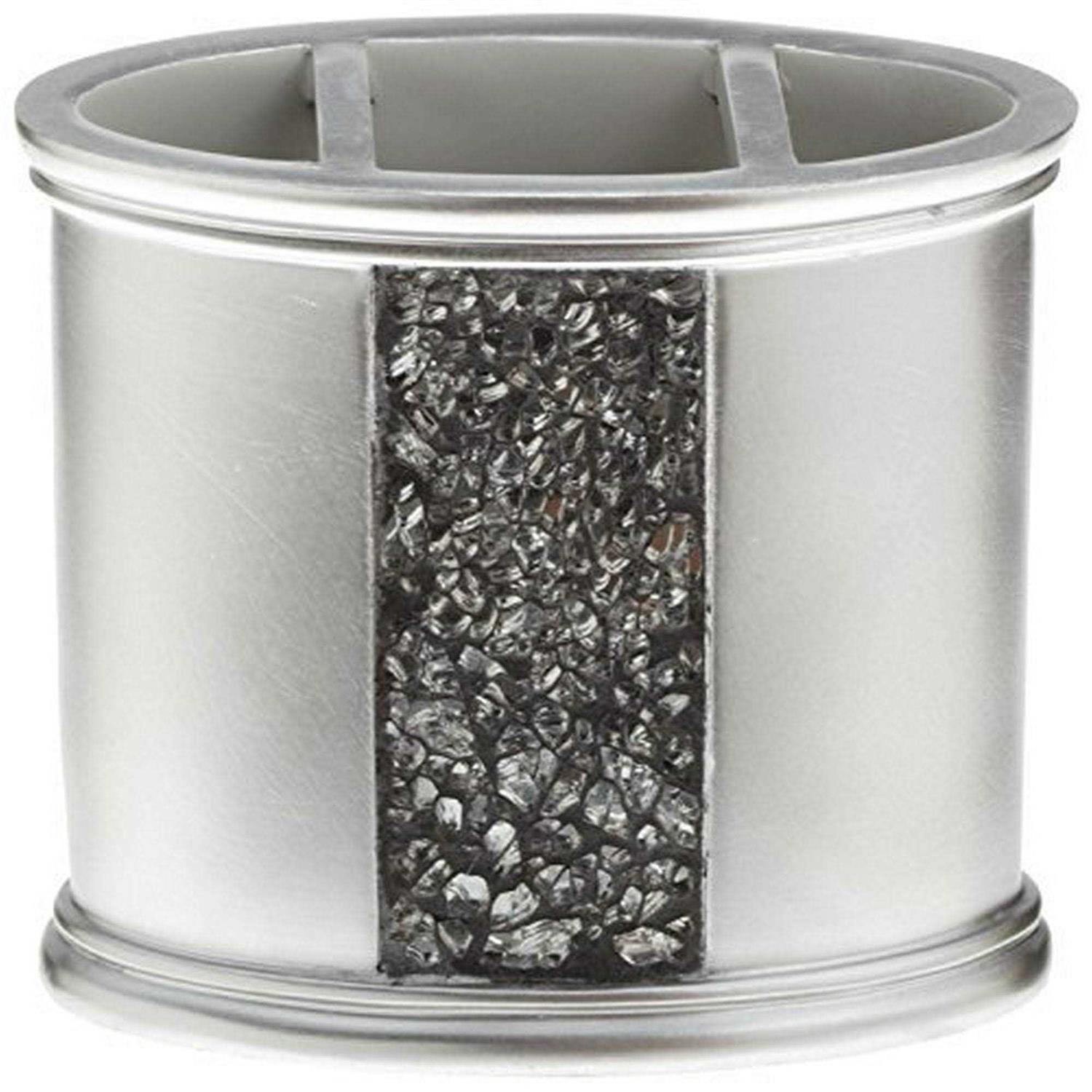 Popular Bath 5 Piece Sinatra Silver Shower Curtain and Resin Bath Accessory Set - Image 2