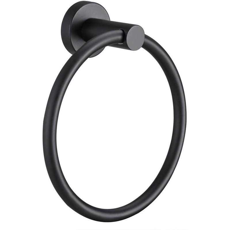 Pynsseu Matte Black Towel Ring for Bathroom 1 Pack Kitchen Bath Towel Holder Hangers Wall Mount Heavy Duty Storage Stainless Steel