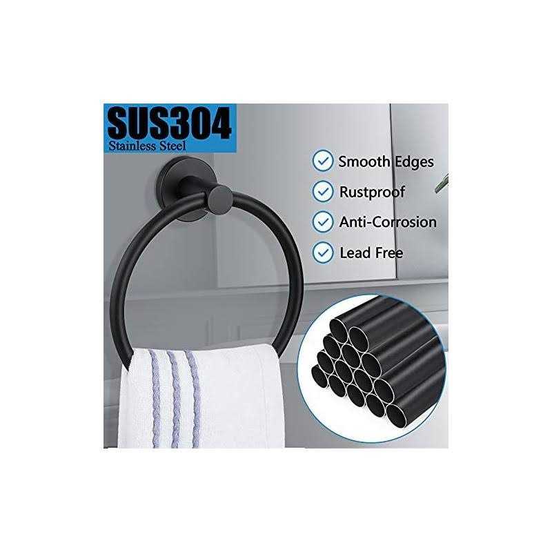Pynsseu Matte Black Towel Ring for Bathroom 1 Pack Kitchen Bath Towel Holder Hangers Wall Mount Heavy Duty Storage Stainless Steel - Image 4