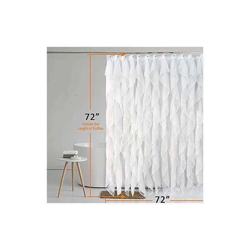 Reisen White Ruffle Shower Curtain Fabric/Cloth Farmhouse Bathroom Sheer Shower Curtain - Image 5