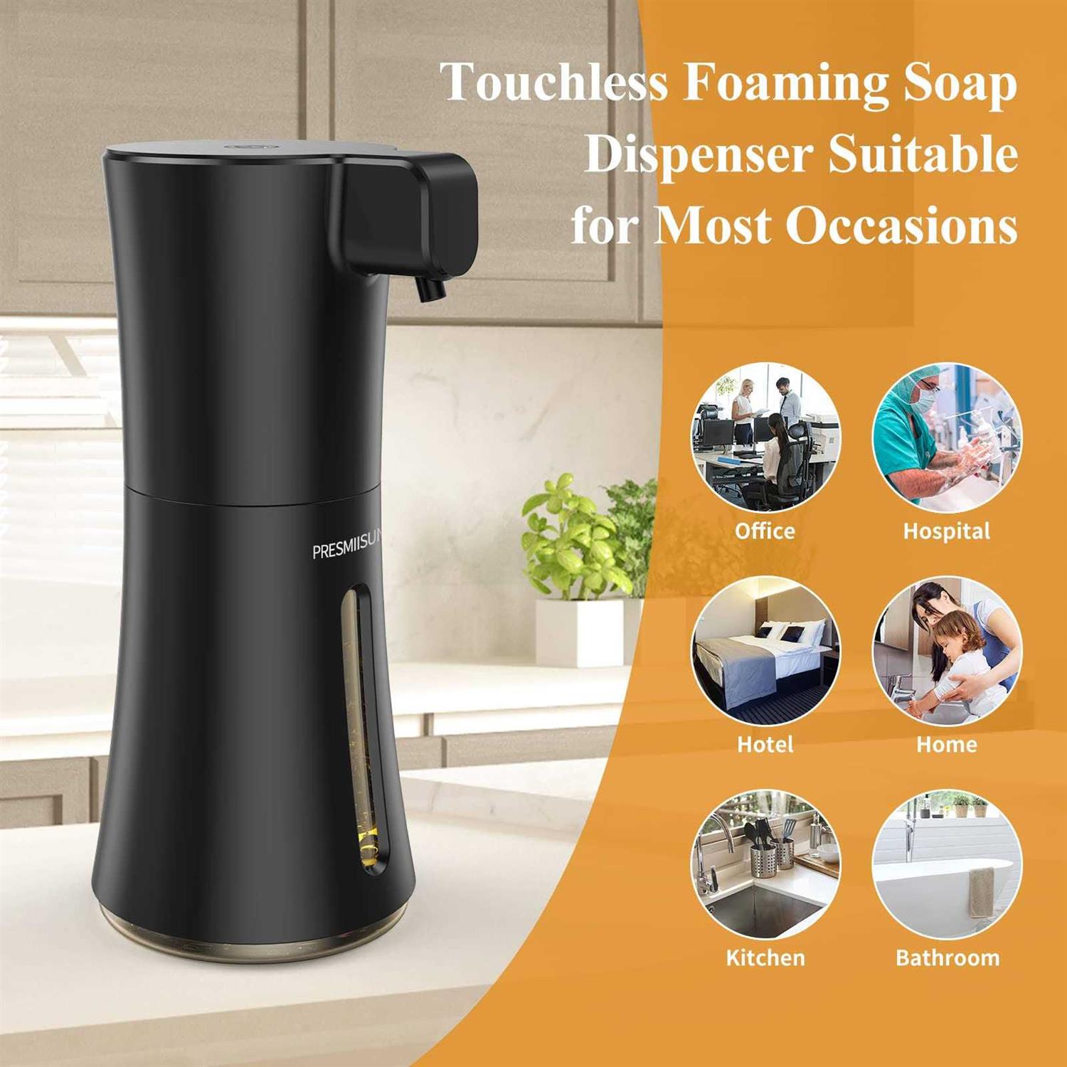 Presmiisun Automatic Foam Touchless Auto Foaming Dispenser Black,Foaming Auto Battery Operated Foam Soap - Image 3