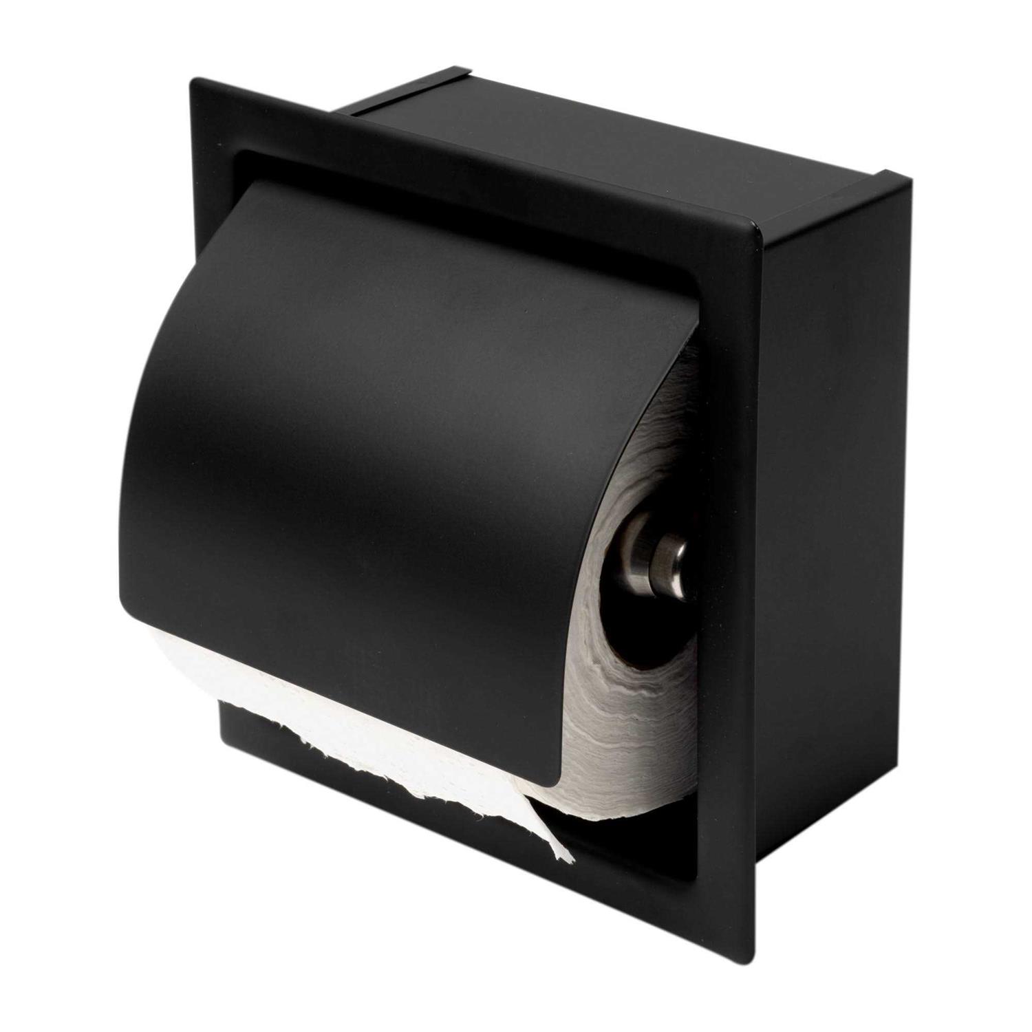 ALFI Brand ABTPC77-BLA Black Matte Stainless Steel Recessed Toilet Paper Holder with Cover