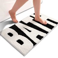 Anybar Black and White Bathroom Rugs Bath Letters Non Slip Bathroom Mat