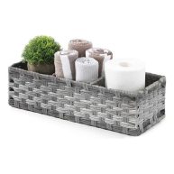 Aozita Toilet Tank Topper Paper Basket Multiuse Hand Woven Plastic Wicker Basket with Divider for Organizing