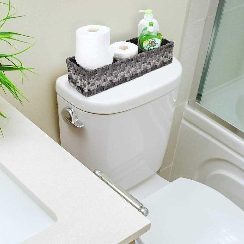 Aozita Toilet Tank Topper Paper Basket Multiuse Hand Woven Plastic Wicker Basket with Divider for Organizing - Image 2