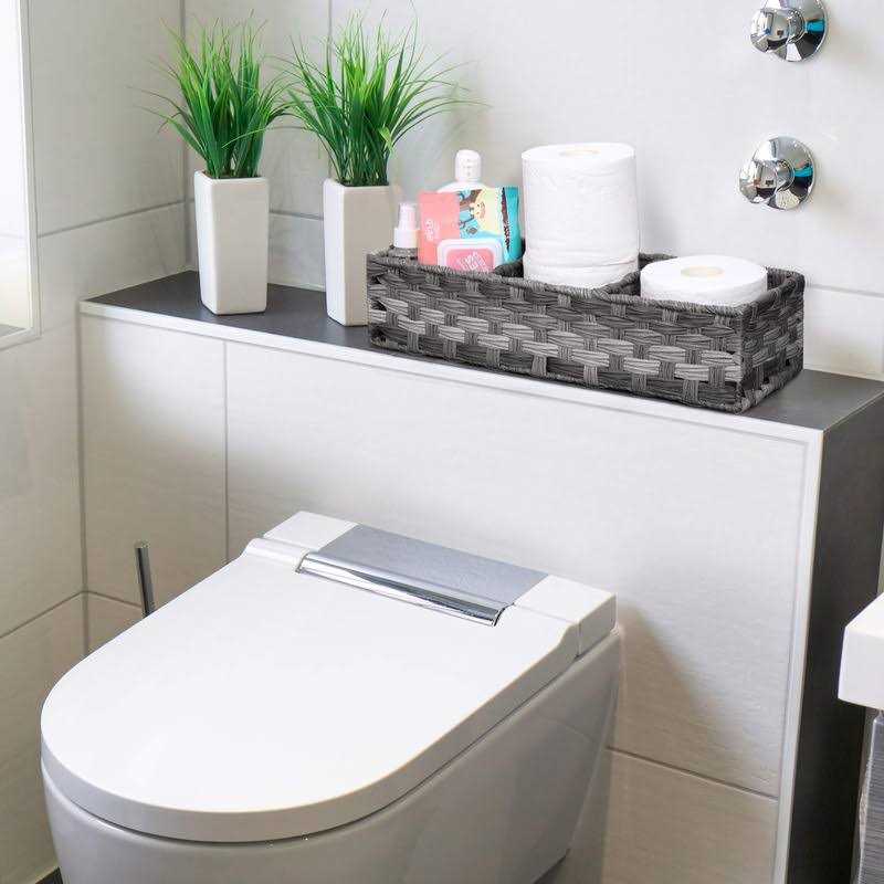 Aozita Toilet Tank Topper Paper Basket Multiuse Hand Woven Plastic Wicker Basket with Divider for Organizing - Image 4
