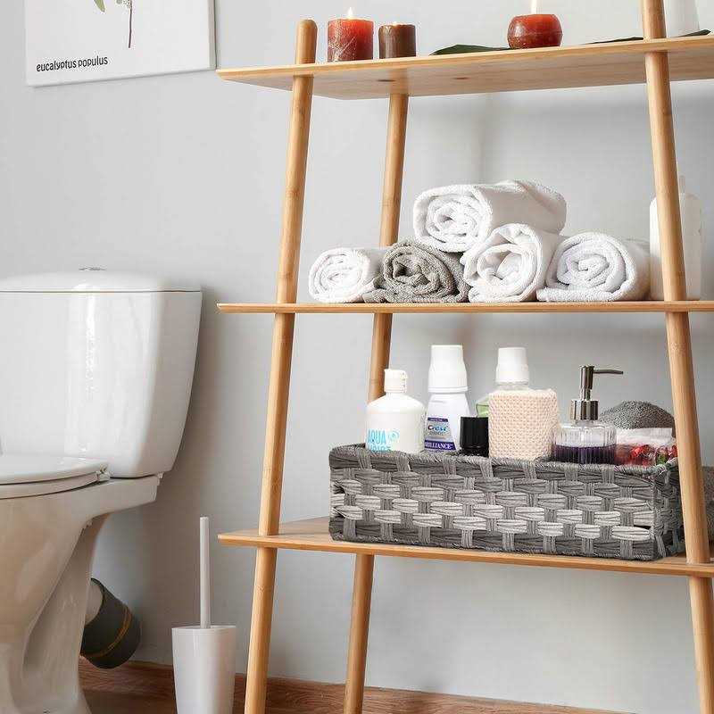 Aozita Toilet Tank Topper Paper Basket Multiuse Hand Woven Plastic Wicker Basket with Divider for Organizing - Image 5