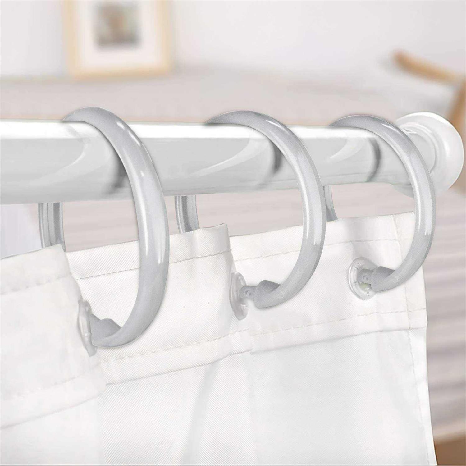 Qulable Shower Curtain Rings-12 Pack Plastic Curtain O Rings Hook Glide Easily on Bathroom Shower Rod - Image 5