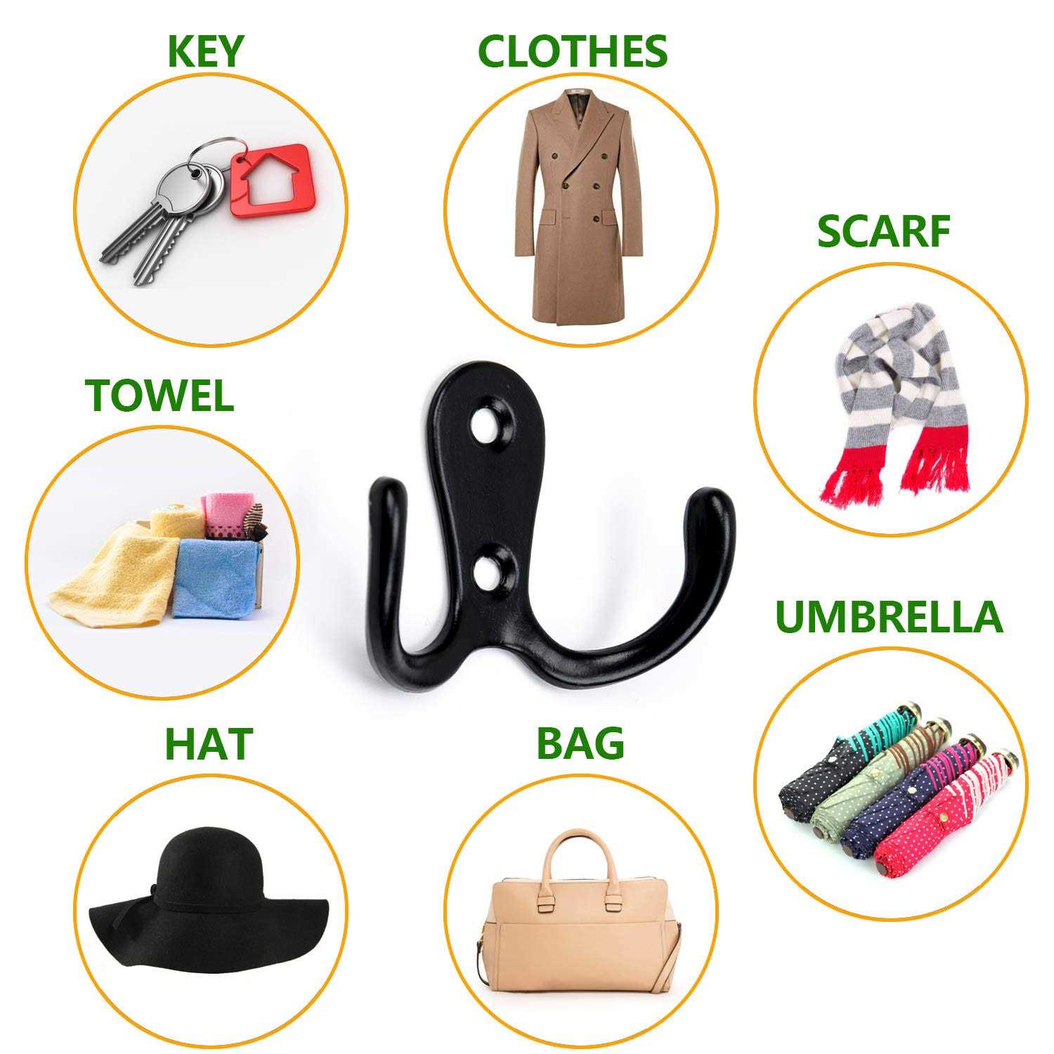 Oushinan 21 Pieces Double Prong Robe Hook Rustic Hooks Retro Cloth Hanger Coat Hanger Wall Mounted Hook with 42 Pieces Screws - Image 2