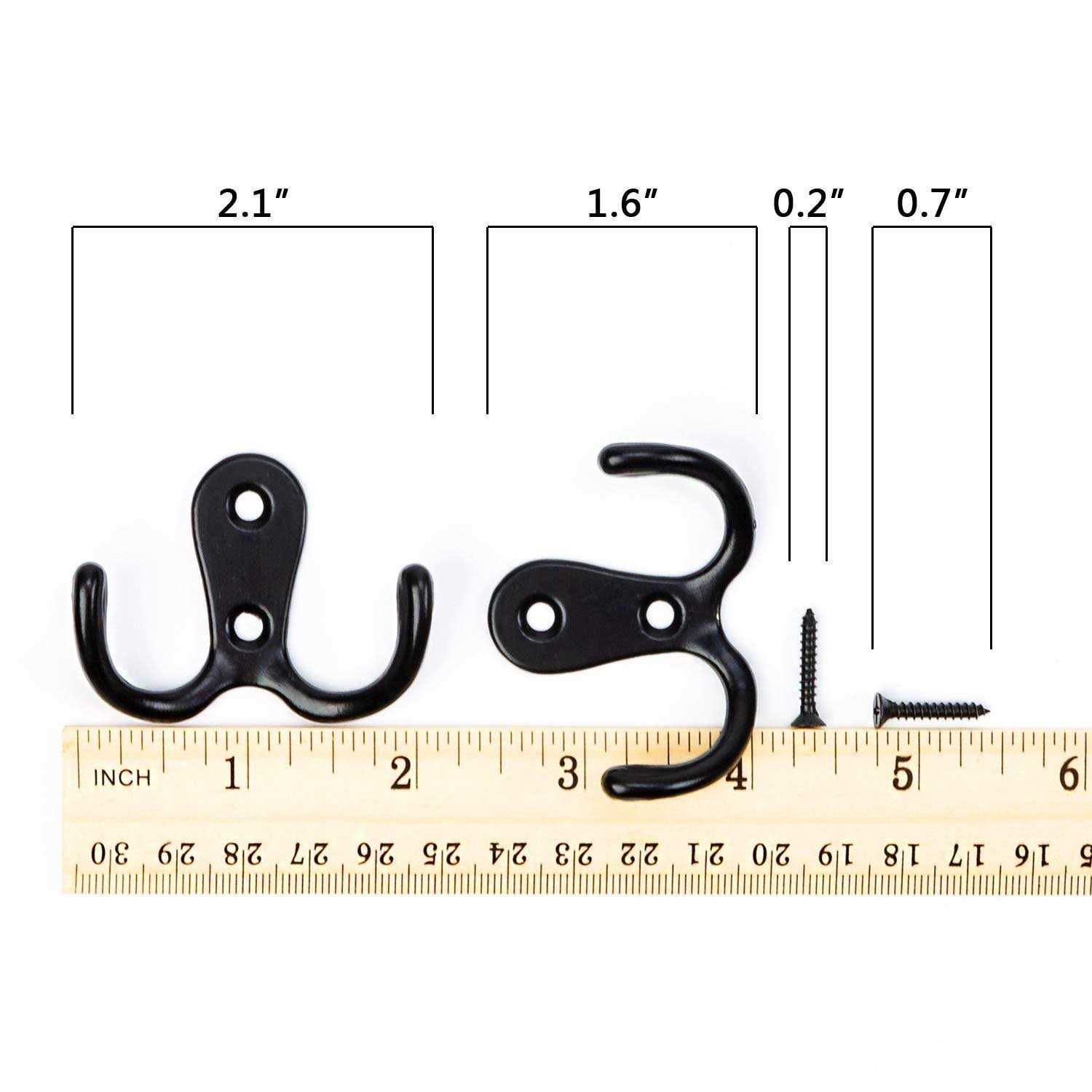 Oushinan 21 Pieces Double Prong Robe Hook Rustic Hooks Retro Cloth Hanger Coat Hanger Wall Mounted Hook with 42 Pieces Screws - Image 3