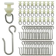 100 Pieces Shower Curtain Pack of 50 Pieces Hooks and 50 Pieces Gliders for Shower Curtain Straight Curved Curtain Track Rollers for Bendable