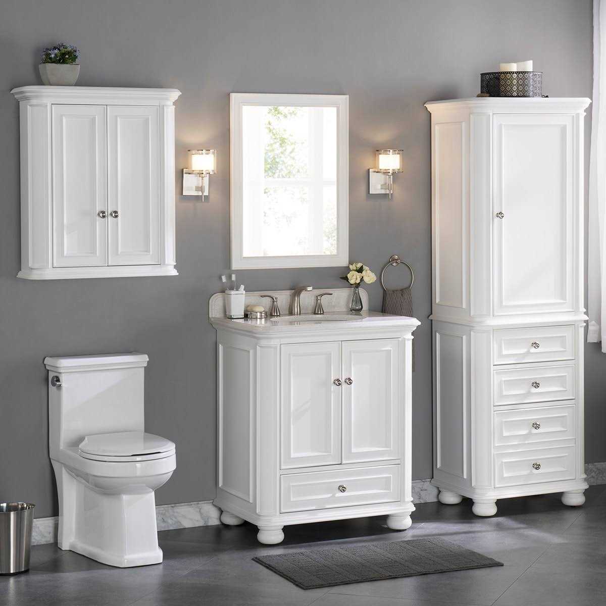 allen + roth Wrightsville 26-in x 30-in x 10-in Swan White Soft Close Bathroom Wall Cabinet 1116WC-26-201 - Image 4