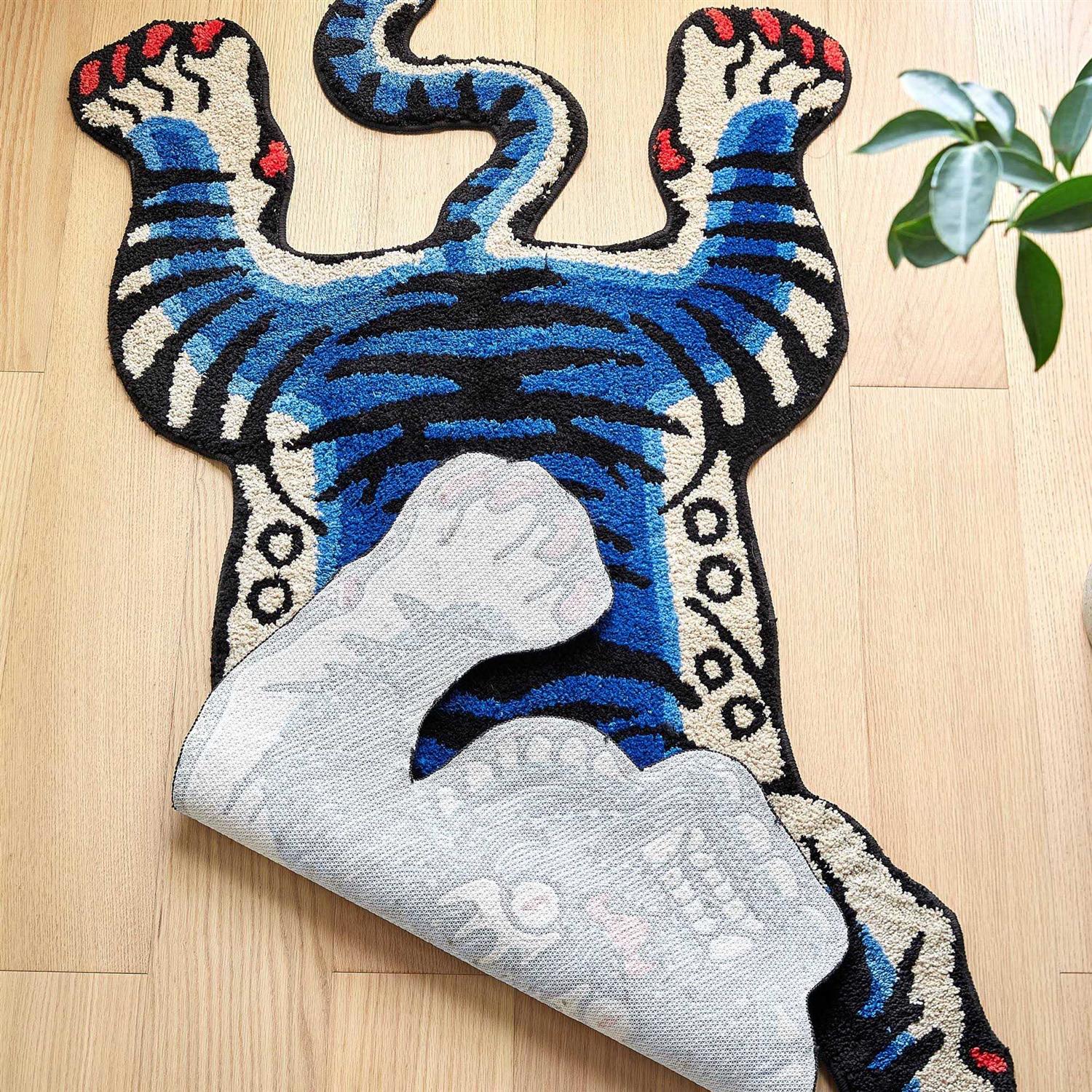 5×3.3ft Tibetan Tiger Area Rug Blue Hand Tufted High Pile Carpet - Image 2