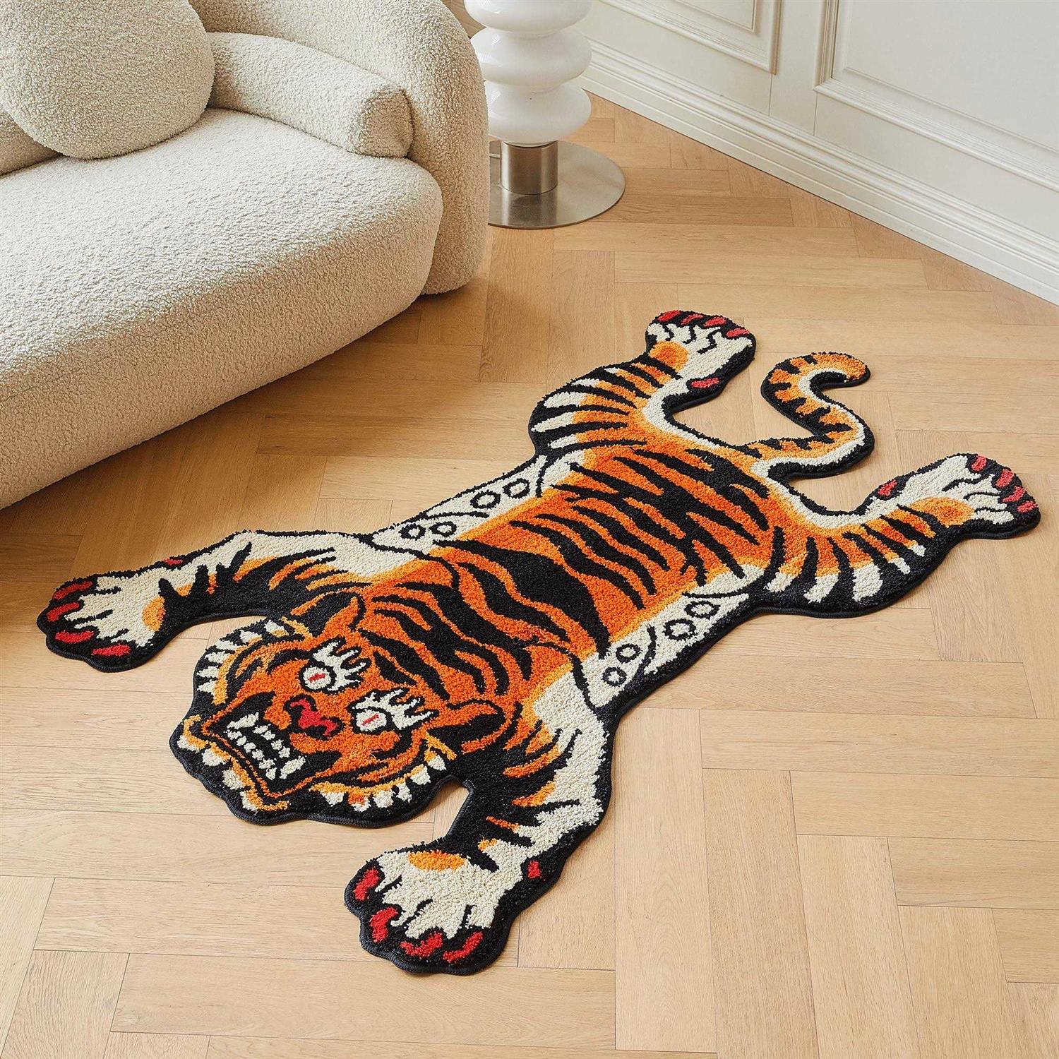 5×3.3ft Tibetan Tiger Area Rug Blue Hand Tufted High Pile Carpet