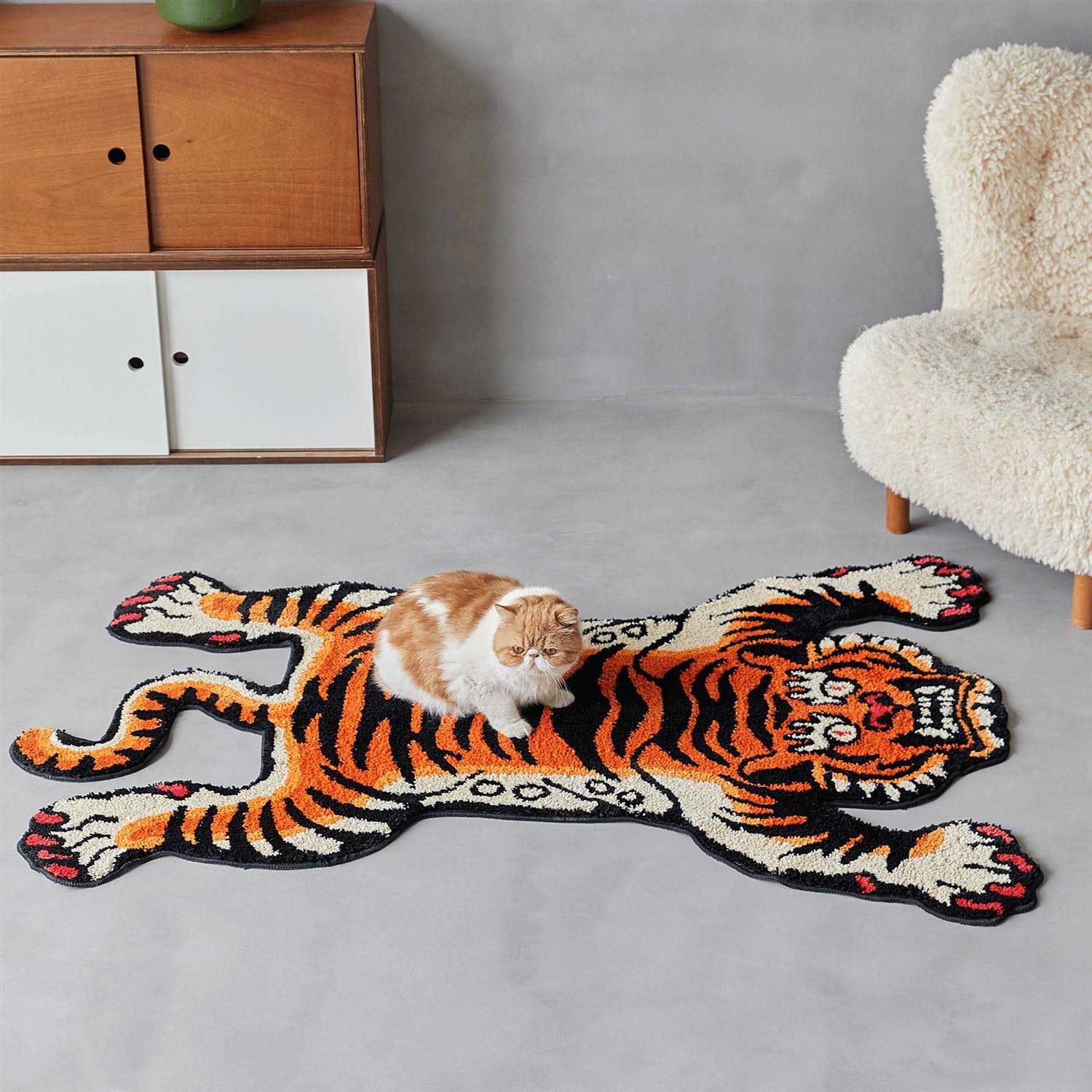 5×3.3ft Tibetan Tiger Area Rug Blue Hand Tufted High Pile Carpet - Image 2