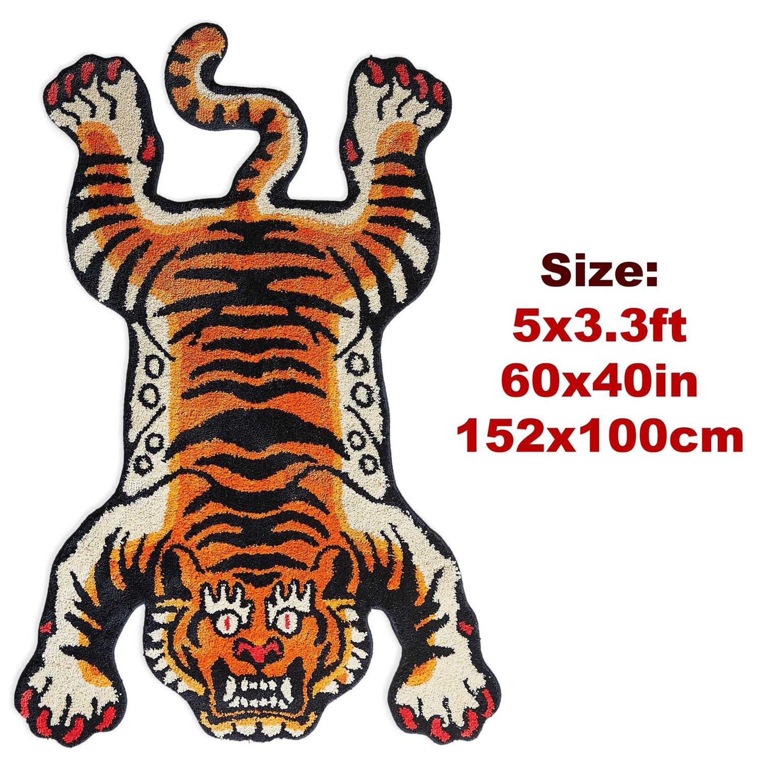 5×3.3ft Tibetan Tiger Area Rug Blue Hand Tufted High Pile Carpet - Image 4