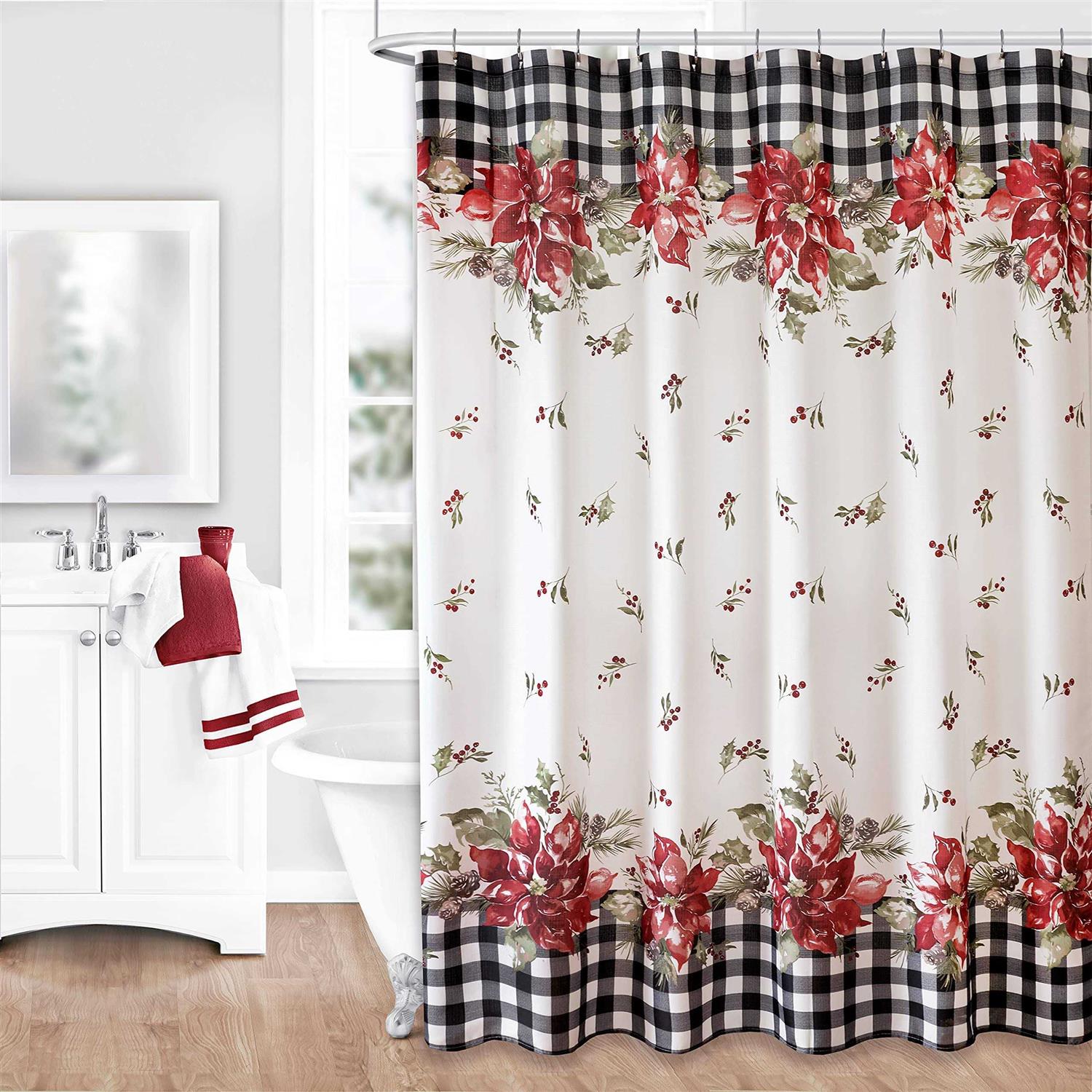 Newbridge Bordered Christmas Fabric Shower Curtain Christmas Border