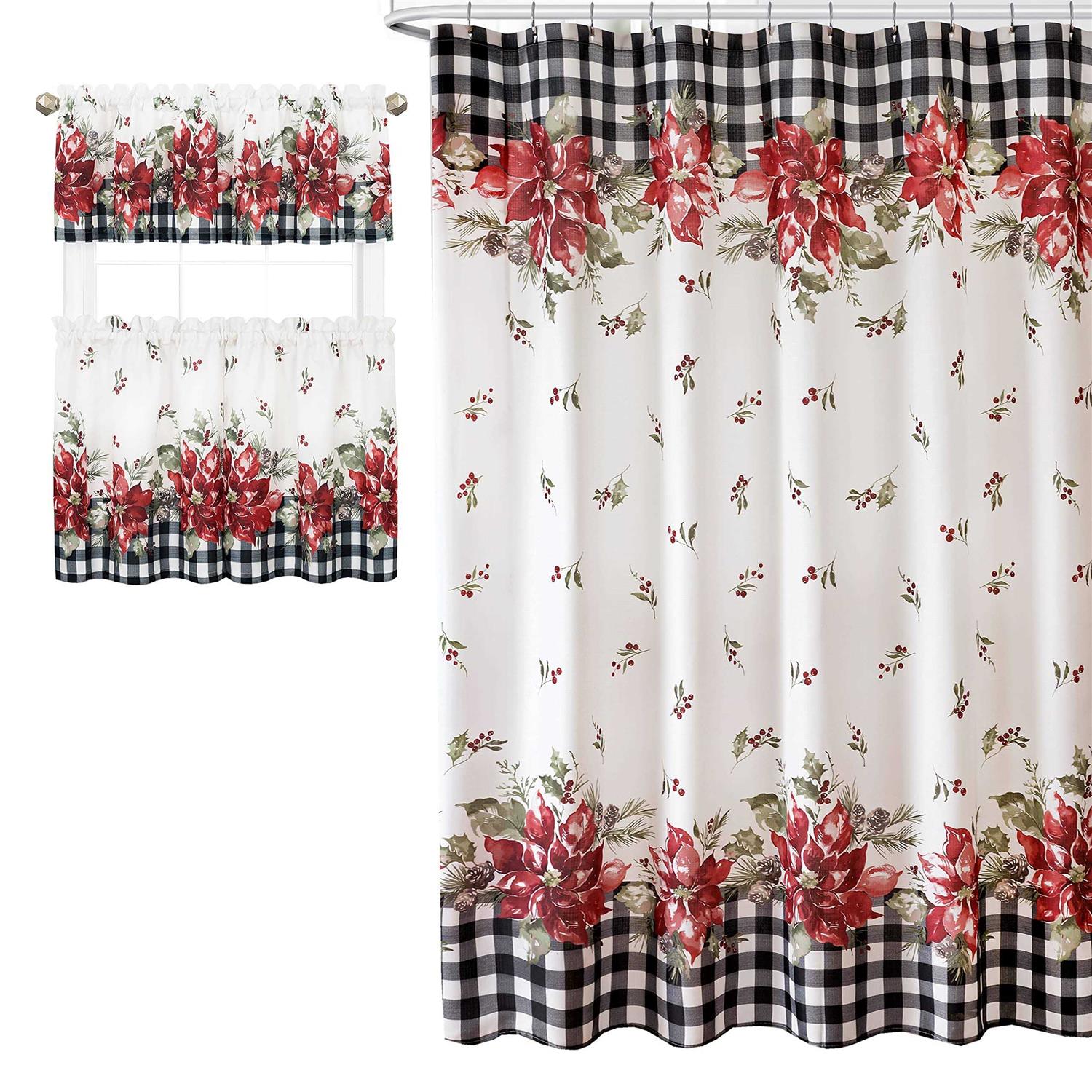Newbridge Bordered Christmas Fabric Shower Curtain Christmas Border - Image 2